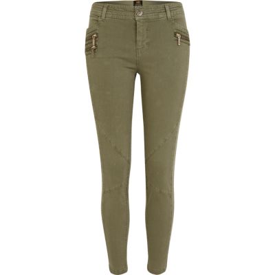 Khaki skinny ankle grazer combat trousers