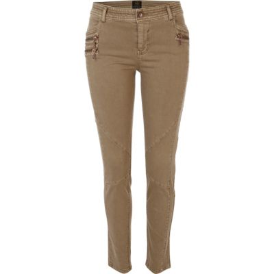 Beige skinny combat trousers