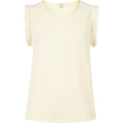 Cream frayed sleeve tank top