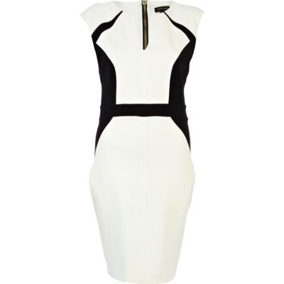 Black and white colour block bodycon dress