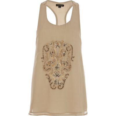 Beige skull embellished sheer vest