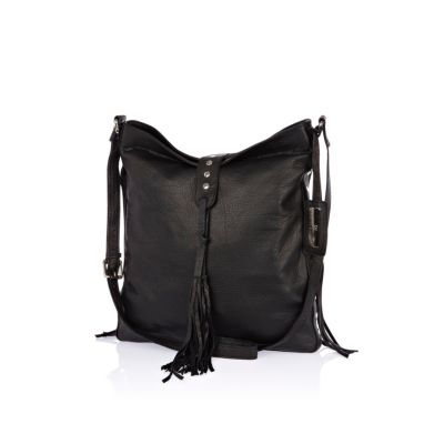 Black leather tassel messenger bag