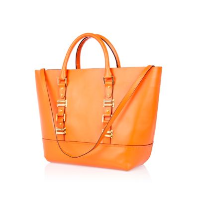 Orange leather structured tote bag 