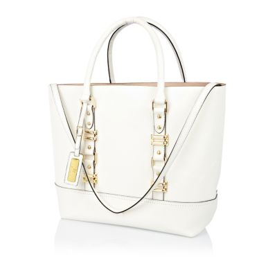 White leather structured tote bag 
