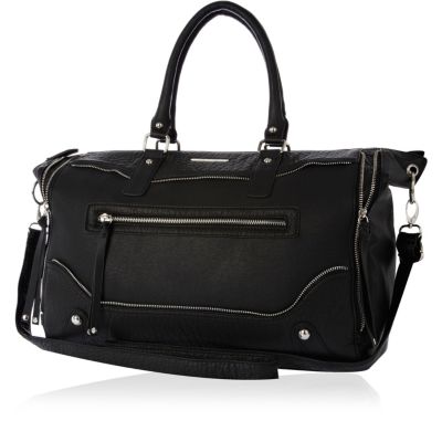 Black washed zip detail holdall