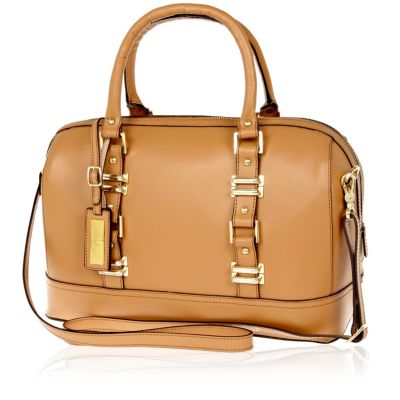 Beige leather structured bowler bag