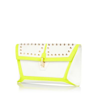 White contrast panel studded clutch bag