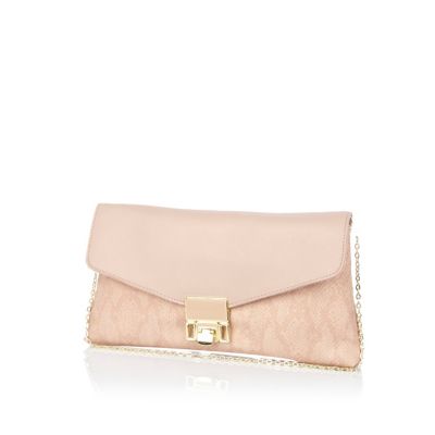 Pink snake panel clutch bag 