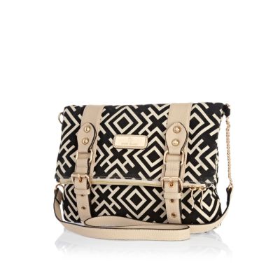 Black geometric print cross body bag