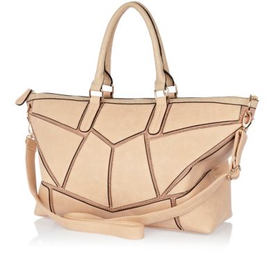 Beige chain embellished panel holdall bag 