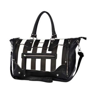 Black and white stripe holdall bag