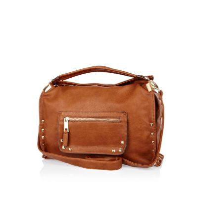 Brown studded slouch bag 