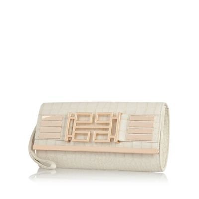 Cream deco metal embellished clutch bag