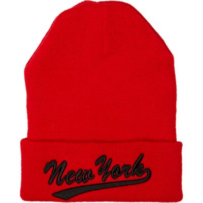 Red New York beanie hat 