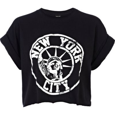 Black New York City print cropped t-shirt