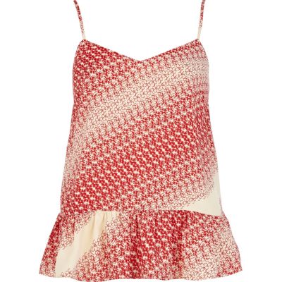 Red Chelsea Girl ditsy print peplum cami top