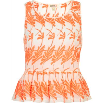 Fluro pink Chelsea Girl leaf print peplum top