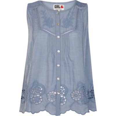 Blue Chelsea Girl button through top
