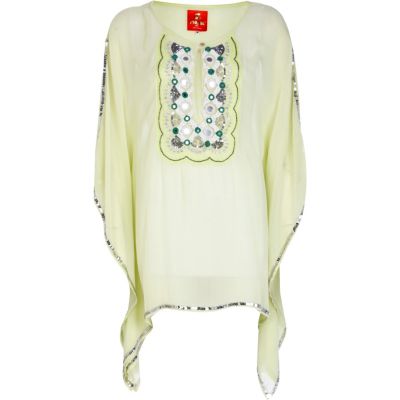 Lime Pacha mirror embellished kaftan