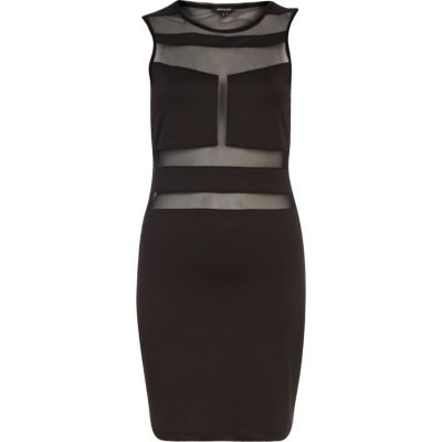 Black sheer panel sleeveless bodycon dress