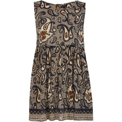 Blue paisley border print tunic dress 