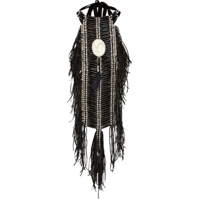 Black tribal fringed bib necklace