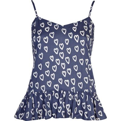 Blue Chelsea Girl heart print peplum cami top