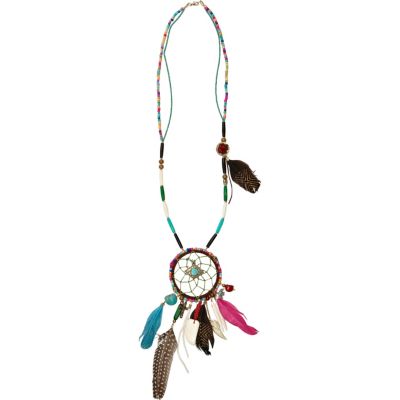 Multicoloured long dream catcher necklace