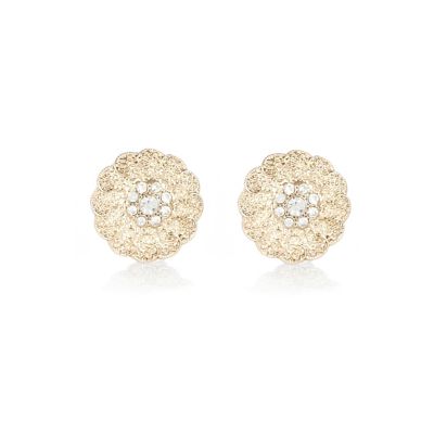 Gold tone oversized flower stud earrings