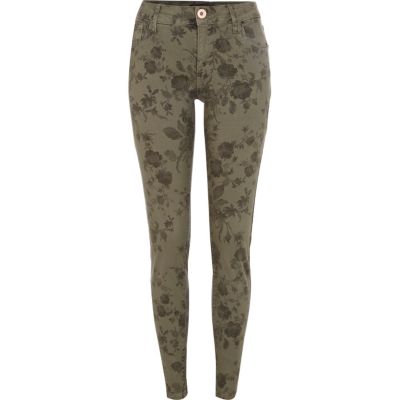 Khaki floral print Amelie superskinny jeans 