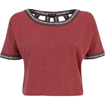 Red cut out back western crop top
