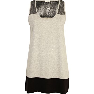 Grey sequin colour block vest