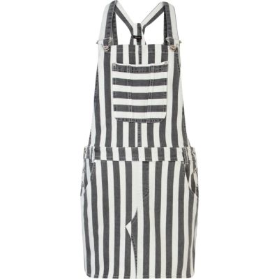 Grey stripe denim dungaree dress