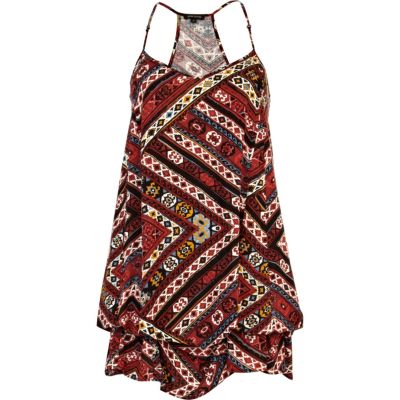 Red tribal print hitched dress