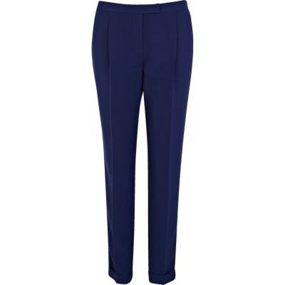Blue soft turn up tapered trousers
