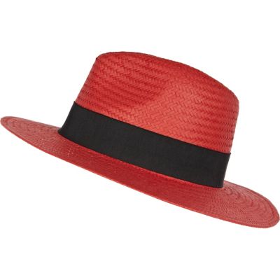 Red Panama straw hat