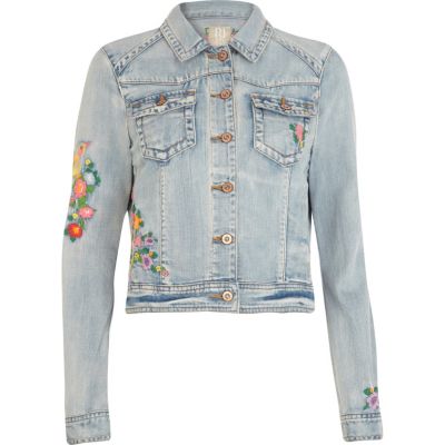 Light wash embroidered denim jacket 