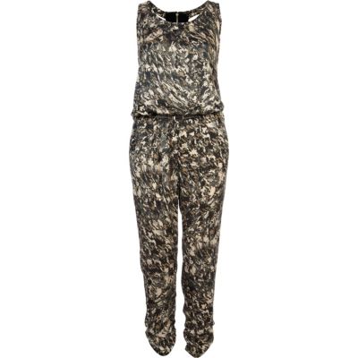 Green camo print racer back smart jumpsuit