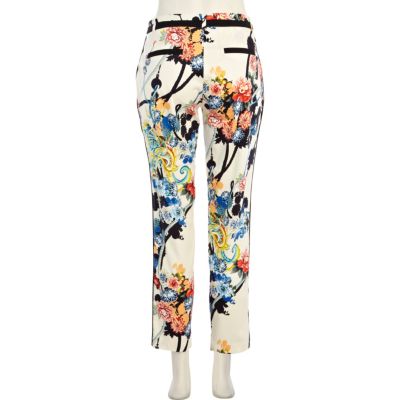 Cream oriental print trousers