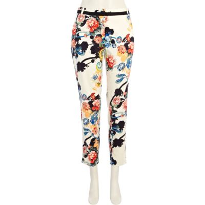 Cream oriental print trousers