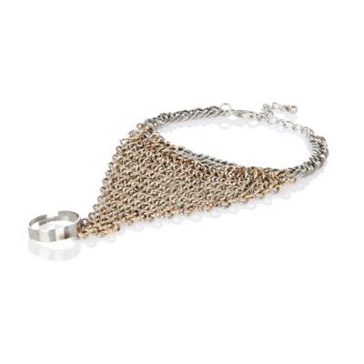 Gold and silver tone chainmail hand harness