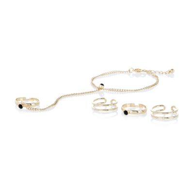 Gold tone hand panja and rings set