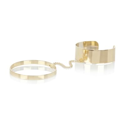 Gold tone chained double bangle