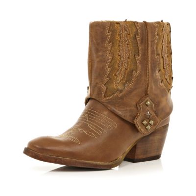 Brown turn over embroidered western boots