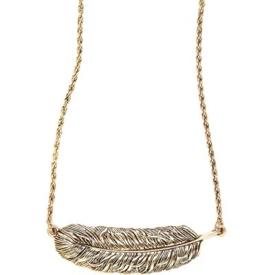 Gold tone feather necklace