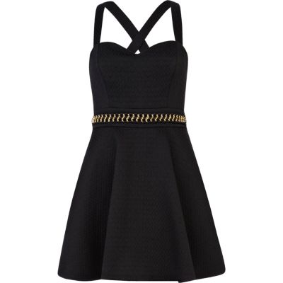 Black chain belt prom dress