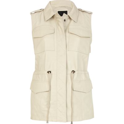 Cream leather utility gilet 