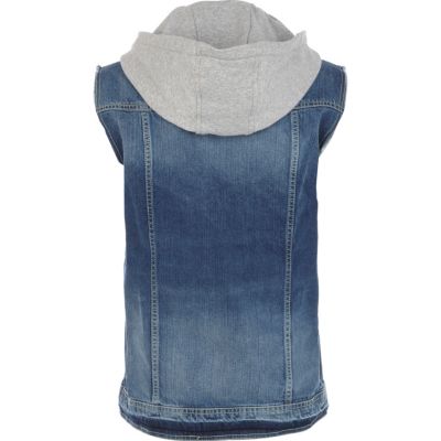 Mid wash jersey hooded denim gilet