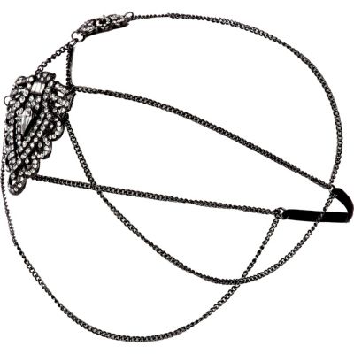 Gunmetal tone embellished hair chain