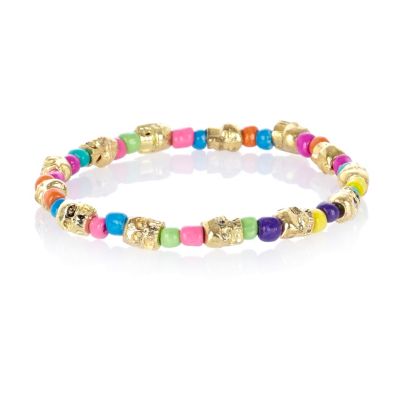 Multicoloured skull bead stretch bracelet